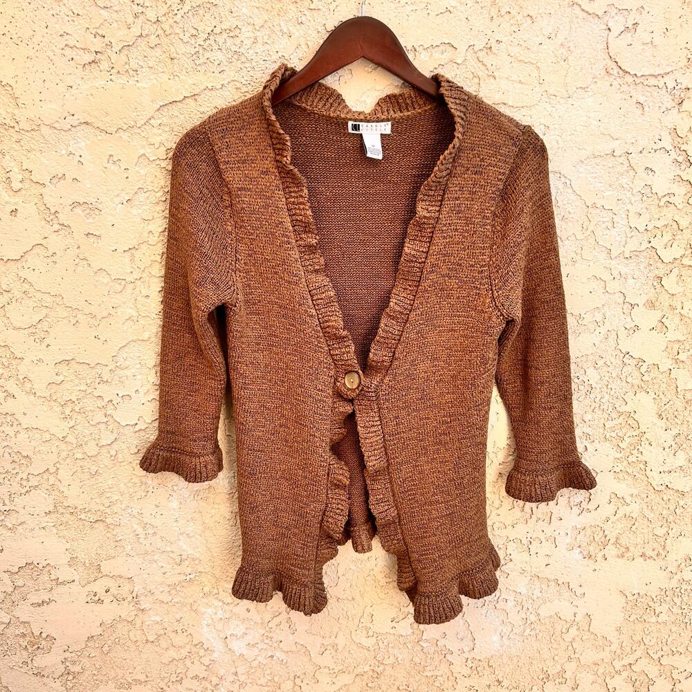 Carol Little Ruffle Knit Cardigan Brown Y2K Fairy Grunge Size Medium